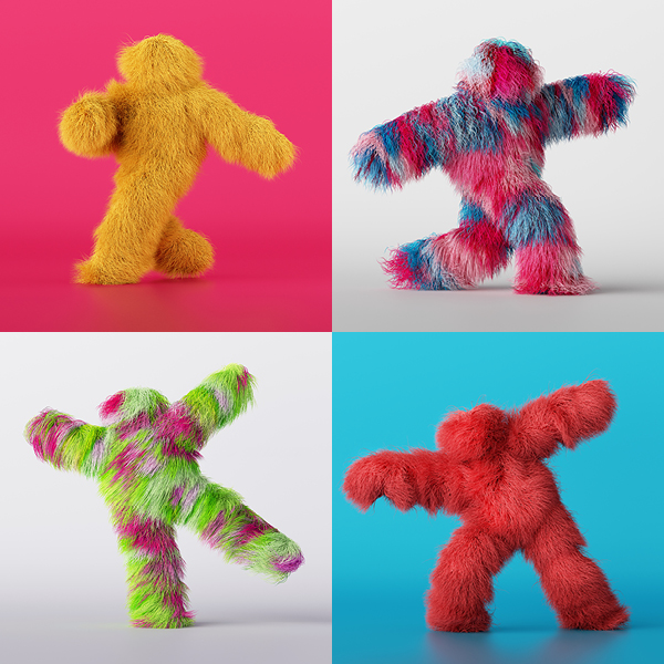 shaggy colourful monsters dancing 
